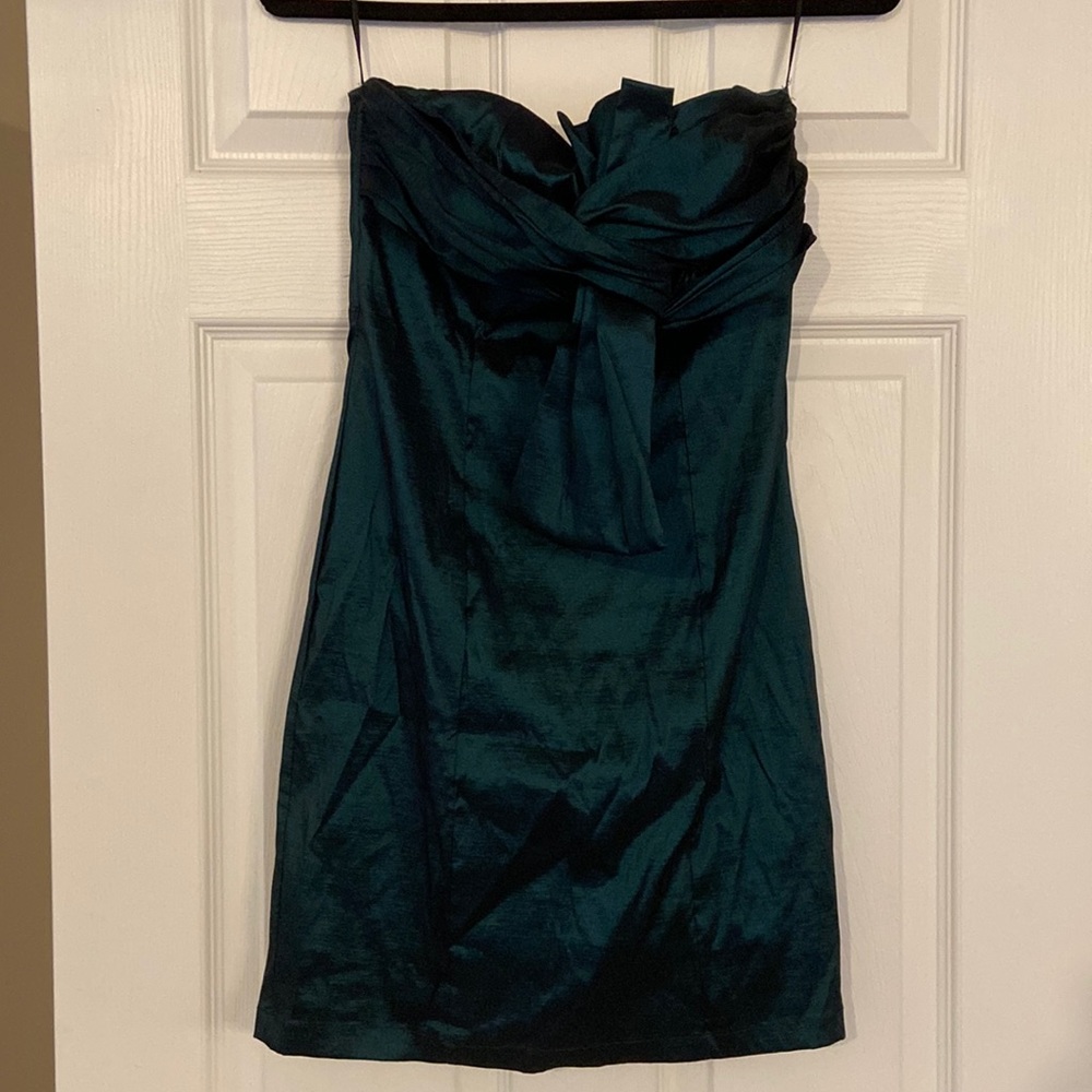 Deep green strapless mini dress
